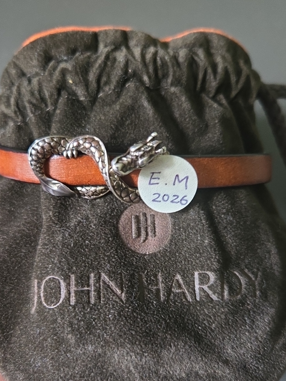 Vintage John Hardy Copper-Brown Leather Bracelet with Dragon Clasp